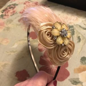 Peachy/Beige  Feather Headband  with Vintage pin